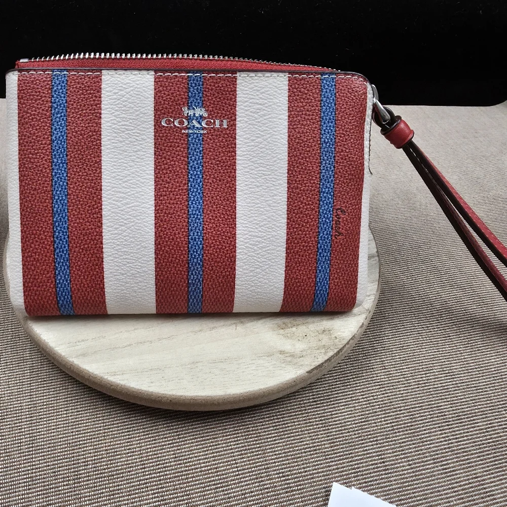 Coach Red and Blue Striped Wristlet NWT - Picture 3 of 7